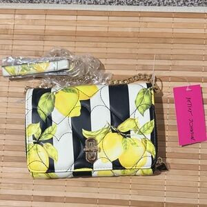 Betsey Johnson Lemon Stripe Quilted Wristlet
